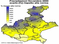 scarto delle precipitazioni provinciali rispetto alla media indicata