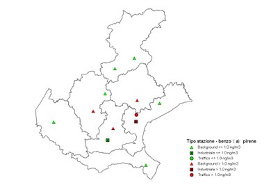 Mappa regionale del superamento del Valore Obiettivo (VO) annuale di 25 μg/m3 per PM2.5 nell’anno 2010.