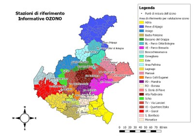 Centraline ozono e aree di riferimento