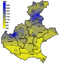 Mappa delle precipitazioni cumulate nel mese di gennaio 2001
