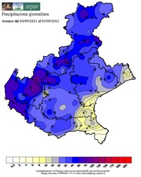 Mappa delle precipitazioni accumulate nei giorni indicati