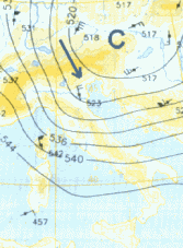 Carta al suolo/500 hPa relativa al 14 aprile 2001 [fonte: DWD-Offenbach]