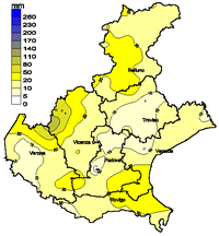 Mappa delle precipitazioni cumulate nel mese di febbraio 2001