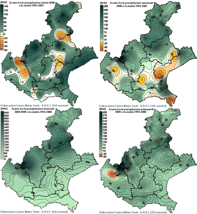 Scarto di precipitazione stagione Estate 2008 - Primavera 2009