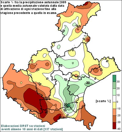 Scarto di precipitazione stagione Autunno 2009