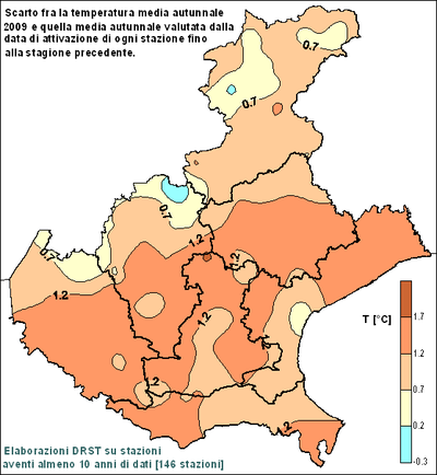 Scarto di temperatura stagione Autunno 2009
