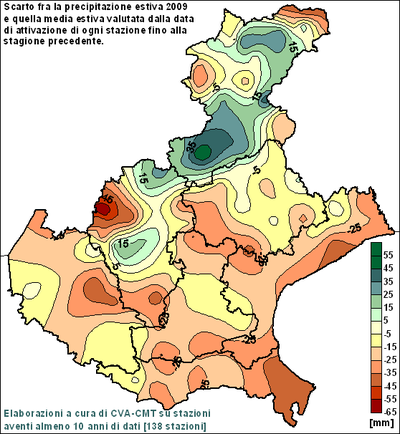 Scarto di precipitazione stagione Estate 2009
