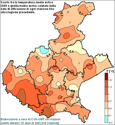 Scarto di temperatura stagione Estate 2009