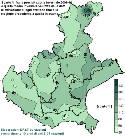 Scarto di precipitazione stagione Inverno 2009-2010